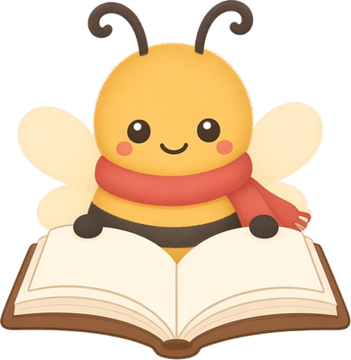 The Bee My Story bee looking over a book
